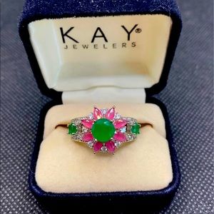 🐥🌺🌸EASTER SPECIAL 🥰Natural Zambia emerald, ruby & white sapphire ring size 7